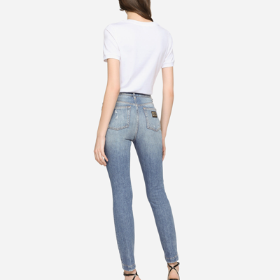 Shop Dolce & Gabbana Stretch Denim Audrey Jeans With Rips In Azure