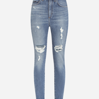 Shop Dolce & Gabbana Stretch Denim Audrey Jeans With Rips In Azure