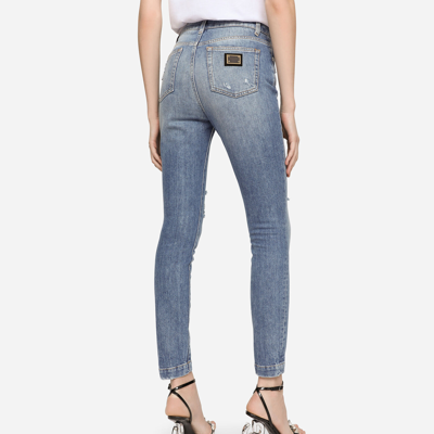 Shop Dolce & Gabbana Stretch Denim Audrey Jeans With Rips In Azure