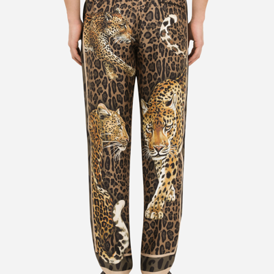 Shop Dolce & Gabbana Silk Pajama Pants With Leopard Print In Multicolor