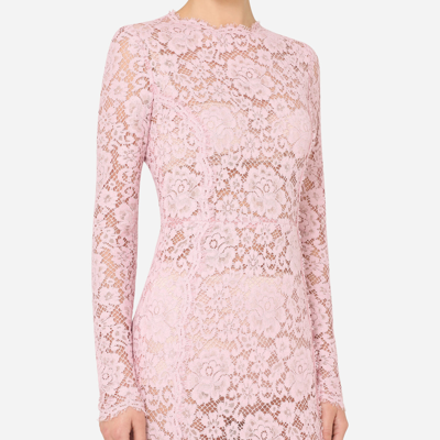 Shop Dolce & Gabbana Long Lace Dress With Train In Lilac