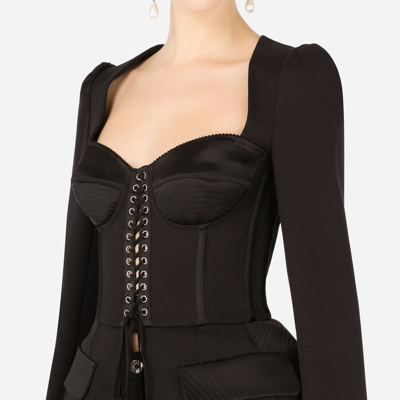 Shop Dolce & Gabbana Cotton And Satin Top With Laces And Eyelets In Black