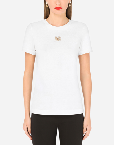 Dolce & Gabbana Crystal Logo Cotton Jersey T-shirt In White | ModeSens