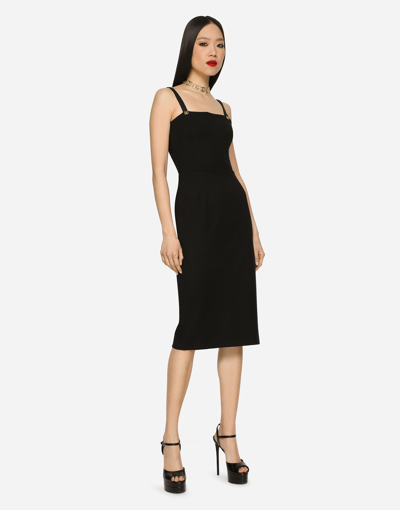 Shop Dolce & Gabbana Jersey Calf-length Dress With Dg Embellishment In Black