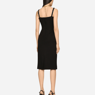 Shop Dolce & Gabbana Jersey Calf-length Dress With Dg Embellishment In Black