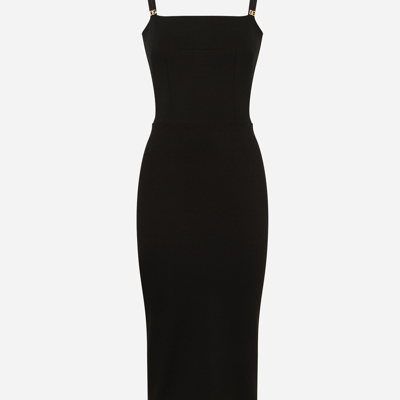 Shop Dolce & Gabbana Jersey Calf-length Dress With Dg Embellishment In Black