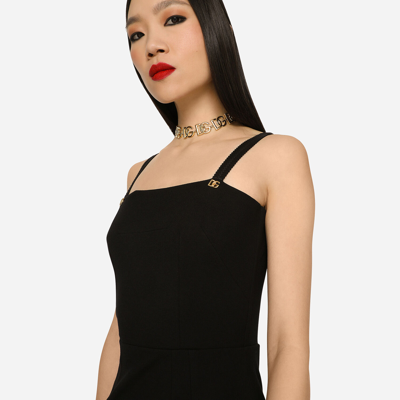 Shop Dolce & Gabbana Jersey Calf-length Dress With Dg Embellishment In Black