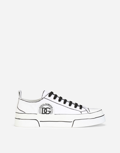 Shop Dolce & Gabbana Hand-painted Canvas Portofino Light Sneakers In White