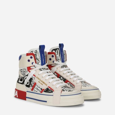 Shop Dolce & Gabbana Calfskin Custom 2.zero High-top Sneakers With Graffiti Print In #n/a