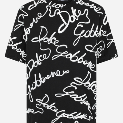 Shop Dolce & Gabbana Jersey T-shirt With Rubberized Dolce&gabbana Logo In Multicolor