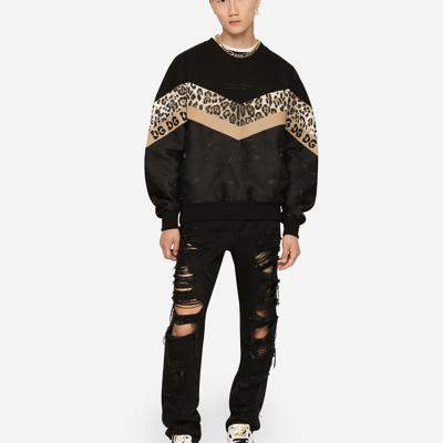 Shop Dolce & Gabbana Mixed-fabric Sweatshirt With Leopard Inlay And Patch Embellishment In Animal Print