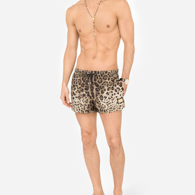 Dolce & Gabbana Short Swim Trunks With Leopard Print In Leo Print