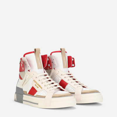 Shop Dolce & Gabbana Calfskin Custom 2.zero High-top Sneakers With Contrasting Details In Beige