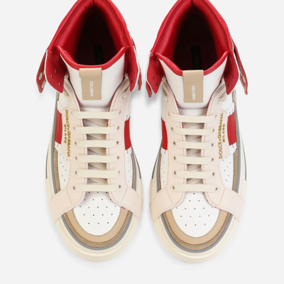 Shop Dolce & Gabbana Calfskin Custom 2.zero High-top Sneakers With Contrasting Details In Beige