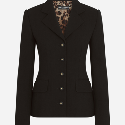 Dolce & Gabbana Single-breasted Wool Crepe Dolce Jacket With Dg Buttons In Black