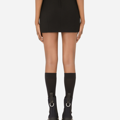 Dolce & Gabbana Double Crepe Miniskirt With Dg Embellishment In Black