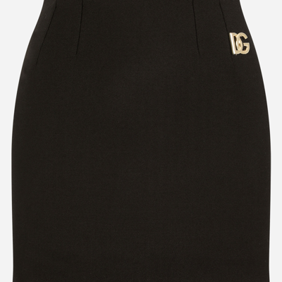 Dolce & Gabbana Double Crepe Miniskirt With Dg Embellishment In Black