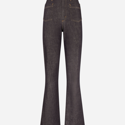 Shop Dolce & Gabbana Flared Jeans With Tobacco-colored Stitching In Blue