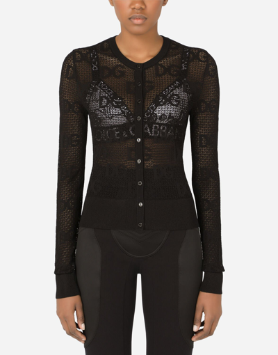 Dolce & Gabbana Open-work Cardigan With Jacquard Logo In Black