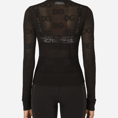 Dolce & Gabbana Open-work Cardigan With Jacquard Logo In Black