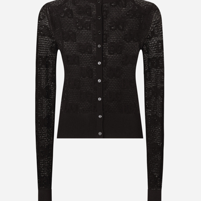 Dolce & Gabbana Open-work Cardigan With Jacquard Logo In Black
