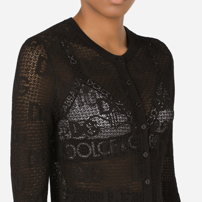 Dolce & Gabbana Open-work Cardigan With Jacquard Logo In Black