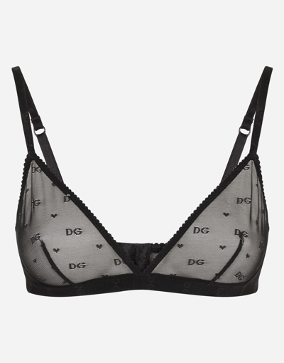 Shop Dolce & Gabbana Jacquard Tulle Triangle Bra In Black