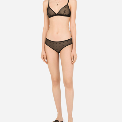 Shop Dolce & Gabbana Jacquard Tulle Triangle Bra In Black