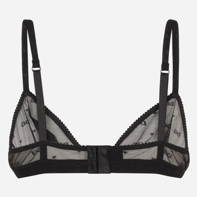 Shop Dolce & Gabbana Jacquard Tulle Triangle Bra In Black