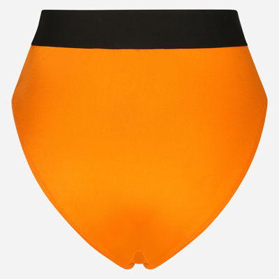 Shop Dolce & Gabbana Spandex High-waisted Briefs With Rhinestones And Branded Elastic In Orange