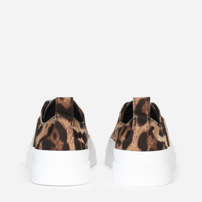 Dolce & Gabbana Cotton Drill Portofino Light Sneakers With Leopard 