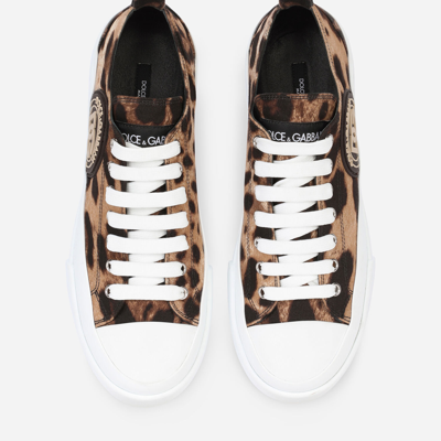Shop Dolce & Gabbana Cotton Drill Portofino Light Sneakers With Leopard Print And Dg Logo In Animal Print