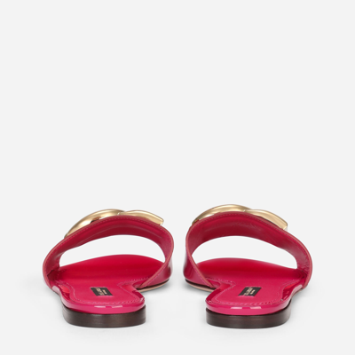Shop Dolce & Gabbana Patent Leather Sliders With Dg Logo In Fuchsia