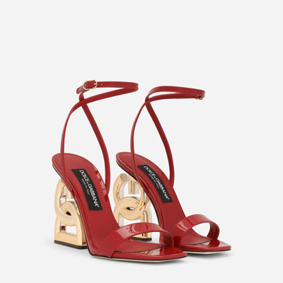 Shop Dolce & Gabbana Patent Leather Sandals With Dg Pop Heel In Red