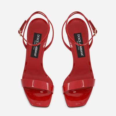 Shop Dolce & Gabbana Patent Leather Sandals With Dg Pop Heel In Red