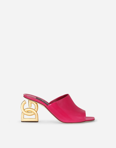 Shop Dolce & Gabbana Patent Leather Mules With 3.5 Heel In Fuchsia