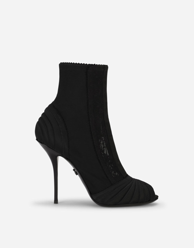 Shop Dolce & Gabbana Peep-toe Satin Ankle Boots In Black