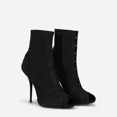 Shop Dolce & Gabbana Peep-toe Satin Ankle Boots In Black