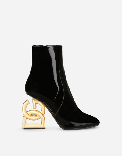 Shop Dolce & Gabbana Patent Leather Ankle Boots With Dg Pop Heel In Black