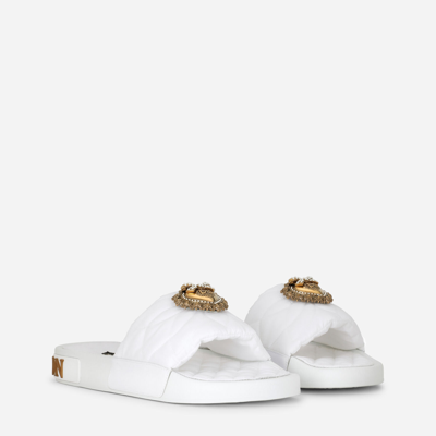 Shop Dolce & Gabbana Nylon Devotion Beachwear Sliders In White