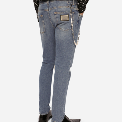 Shop Dolce & Gabbana Skinny Stretch Jeans With Metal Keychain In Multicolor