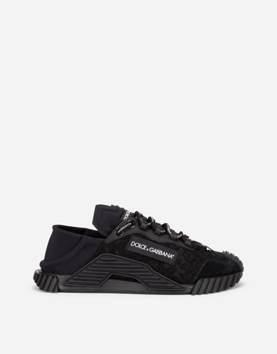 Dolce & Gabbana Ns1 Lace-up Canvas Sneakers With Lace Detail In Black