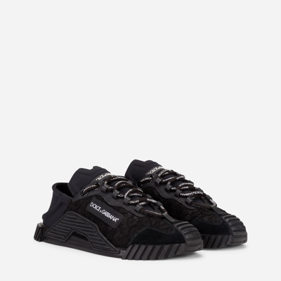 Dolce & Gabbana Ns1 Lace-up Canvas Sneakers With Lace Detail In Black
