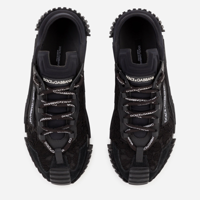 Dolce & Gabbana Ns1 Lace-up Canvas Sneakers With Lace Detail In Black