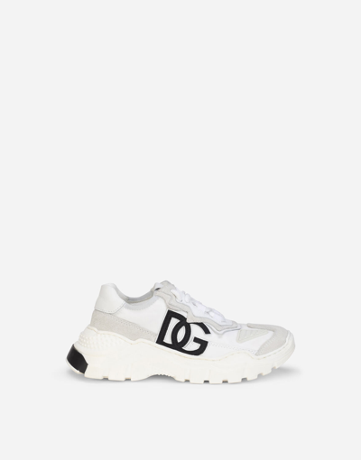 Dolce & Gabbana Nylon And Leather Daymaster Sneakers With Dg Logo In White