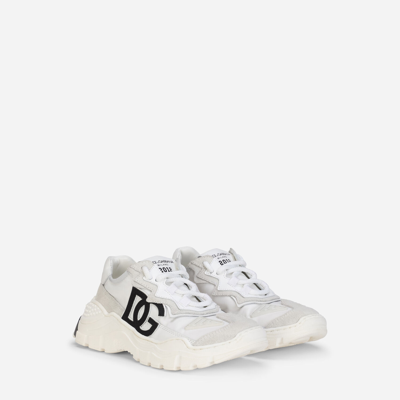 Dolce & Gabbana Nylon And Leather Daymaster Sneakers With Dg Logo In White
