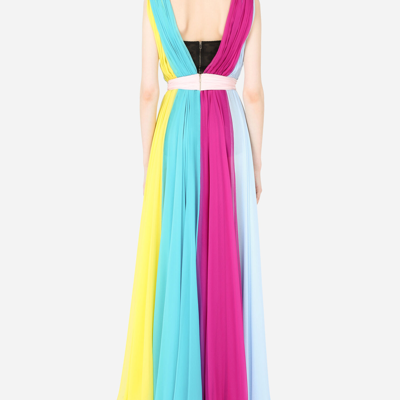 Shop Dolce & Gabbana Long Multi-colored Chiffon Dress In Multicolor