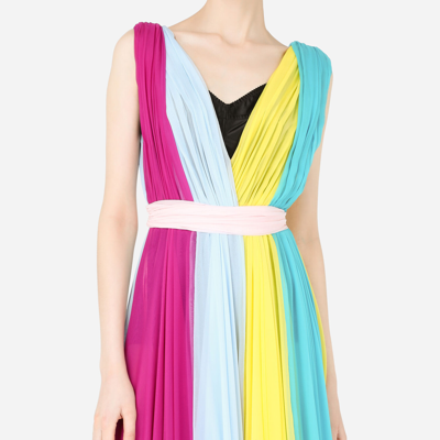 Shop Dolce & Gabbana Long Multi-colored Chiffon Dress In Multicolor