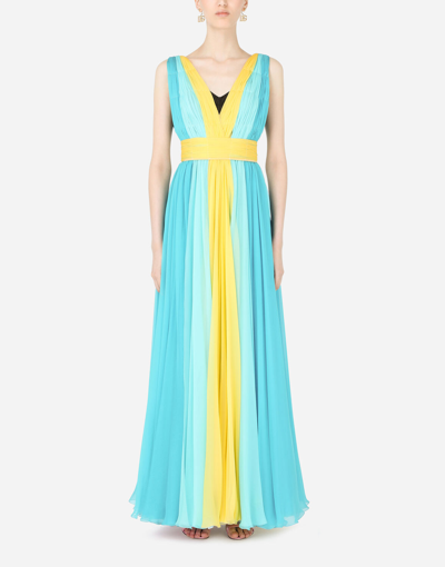 Shop Dolce & Gabbana Long Multi-colored Silk Chiffon Dress In Multicolor