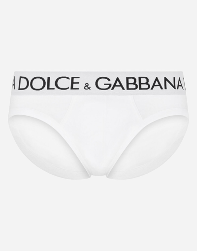Shop Dolce & Gabbana Mid-rise Briefs In Two-way Stretch Cotton In White
